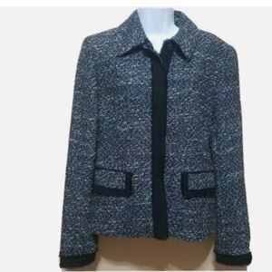 Lafayette 148 Black/WhiteTweed Wool blend Fringed Jacket Sz 2